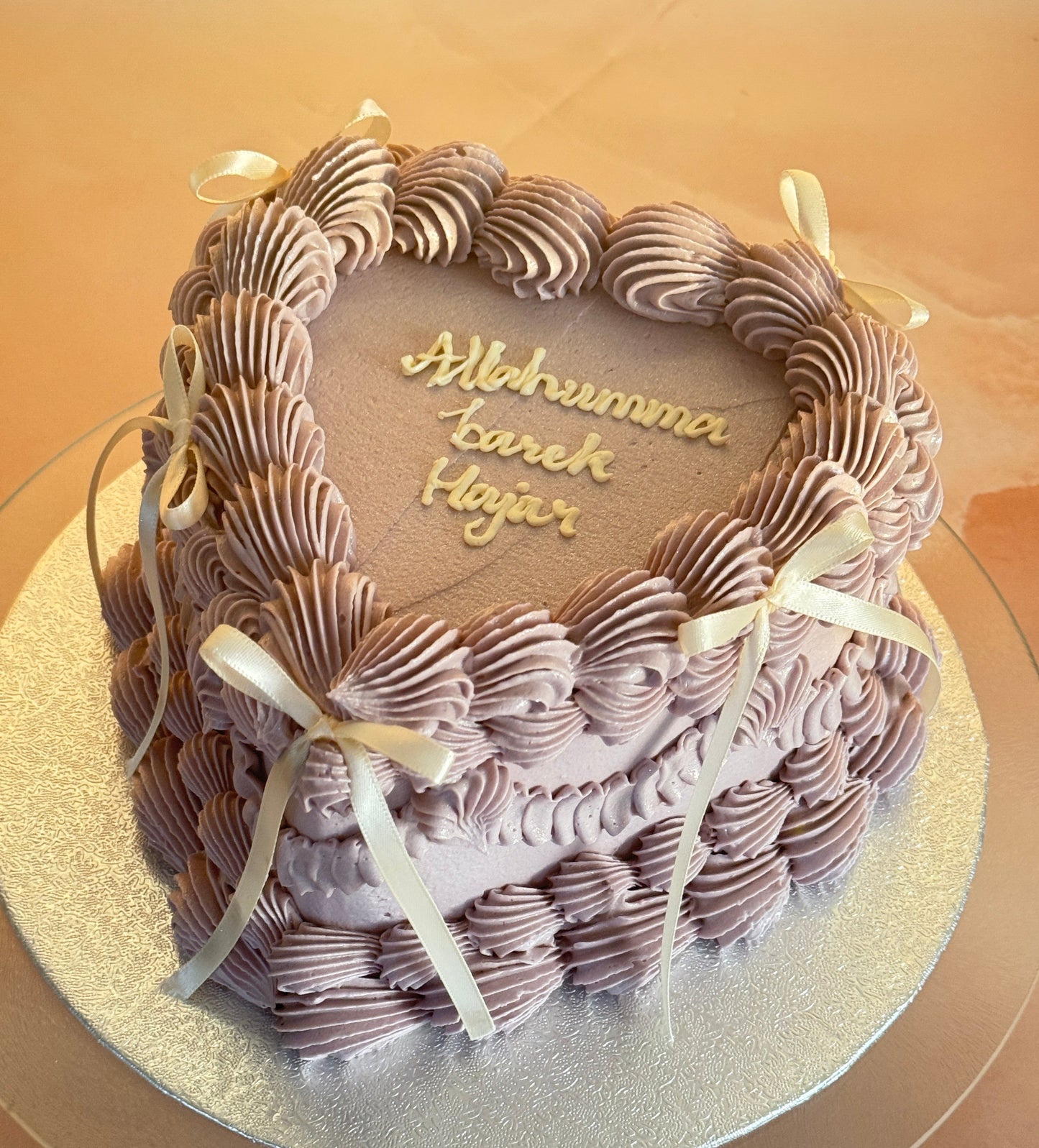 Elegant Lavender Heart Cake with Ribbons – Delivered in Romford