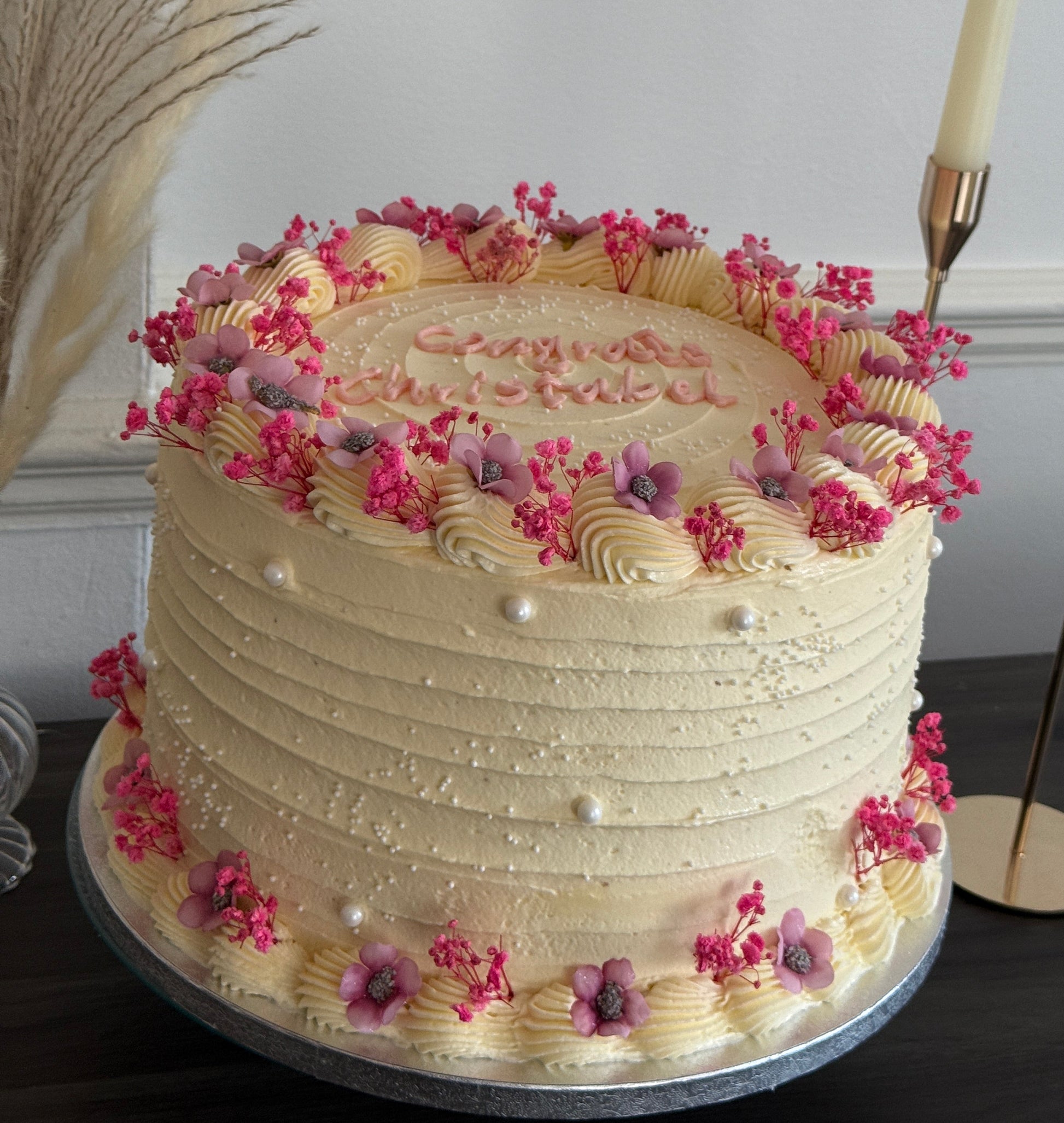 Romford luxury floral birthday cake with pink blooms same-day delivery