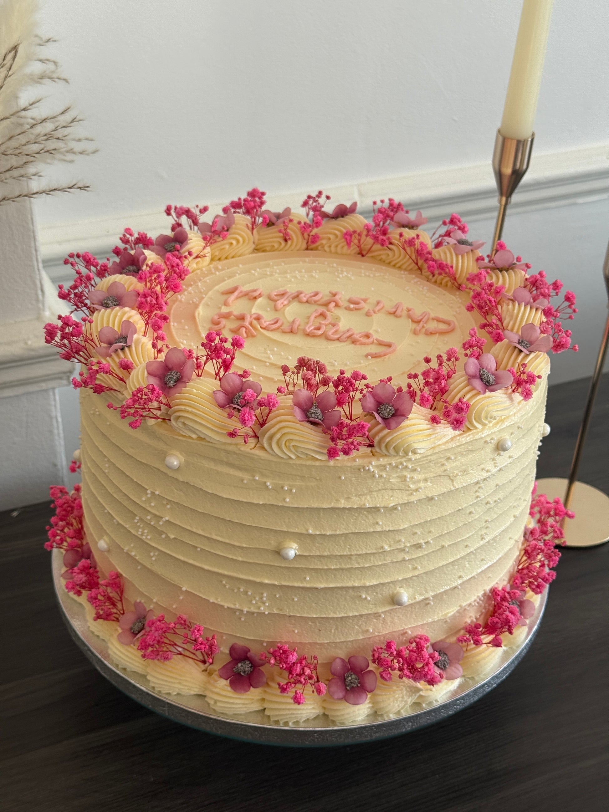 Luxury floral birthday cake with pink flowers available in Ilford East London
