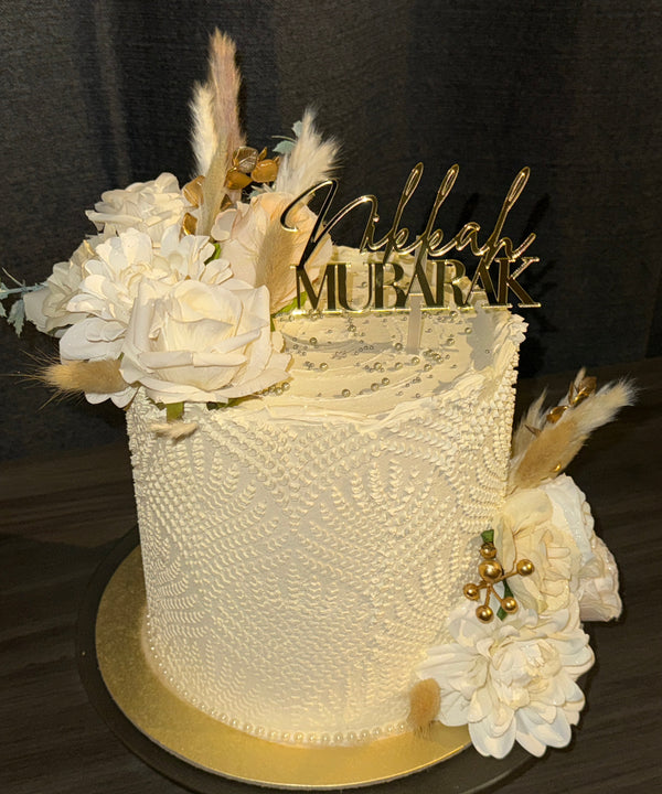 Nikkah Mubarak wedding cake with buttercream finish, delivered to halls and homes in East Ham E6