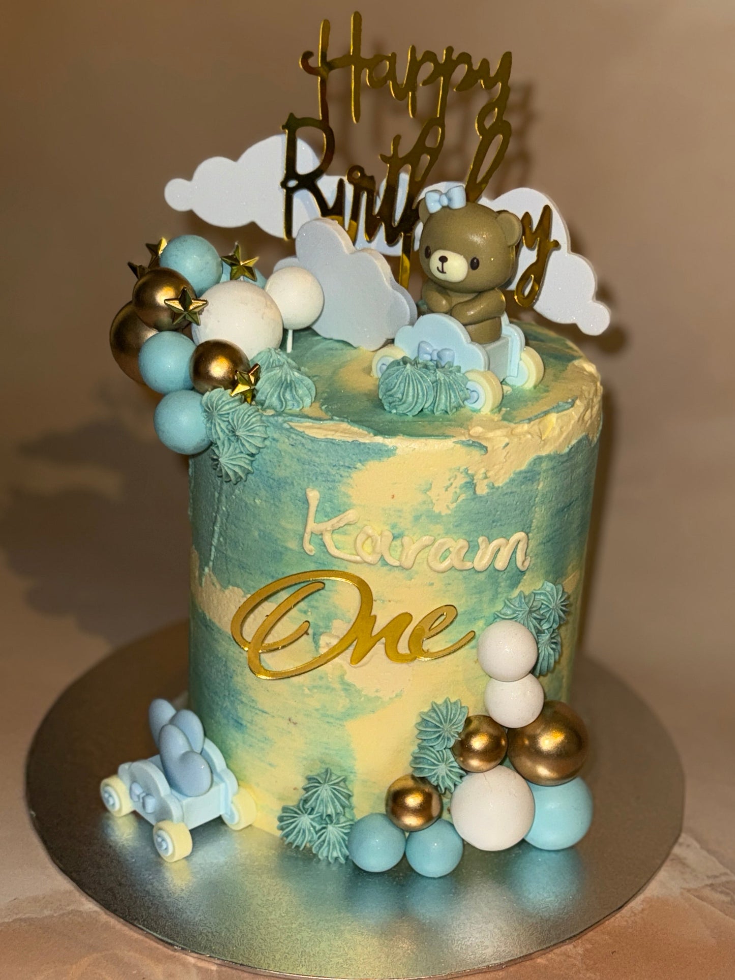 Cloud and teddy birthday cake delivered in Ilford and Dagenham