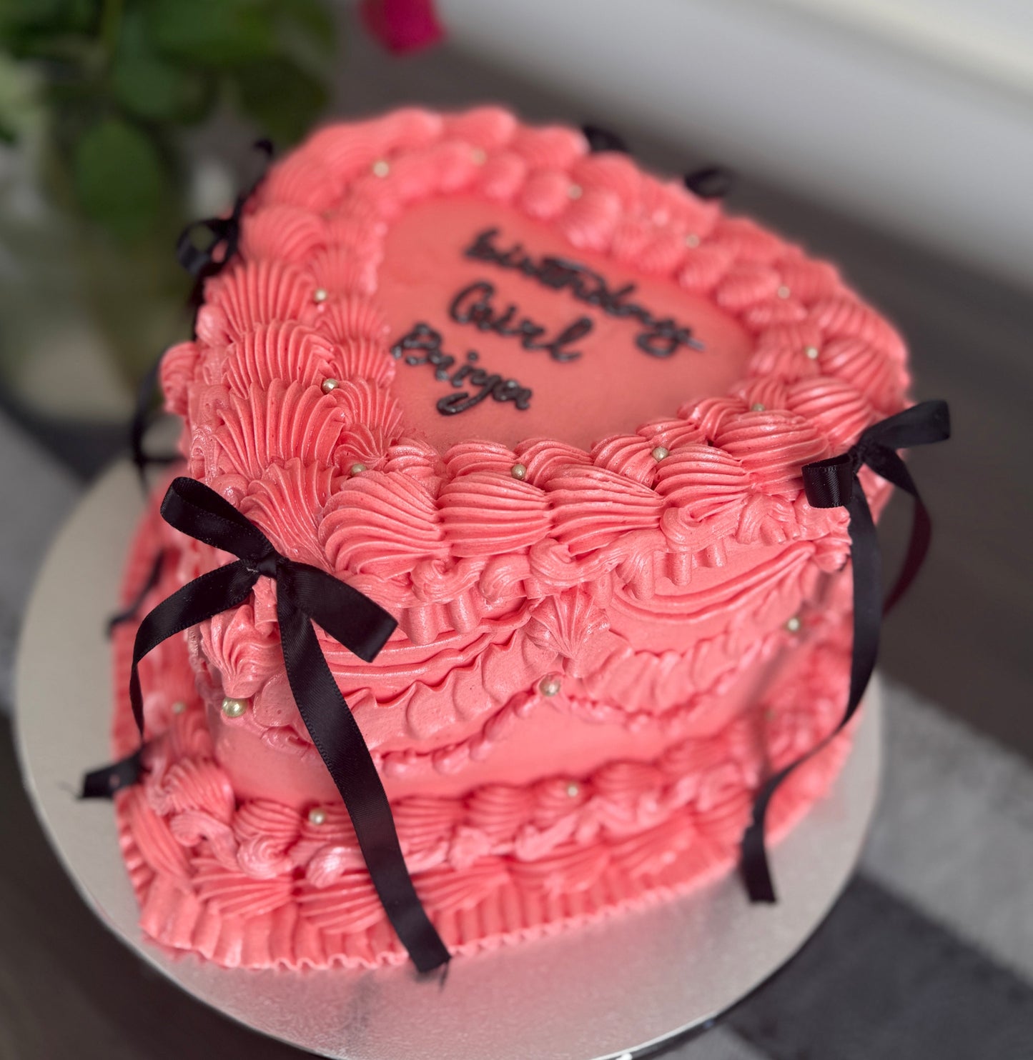 Glam coral heart cake with edible jewels for birthdays in E14 Isle of Dogs and E13 Plaistow