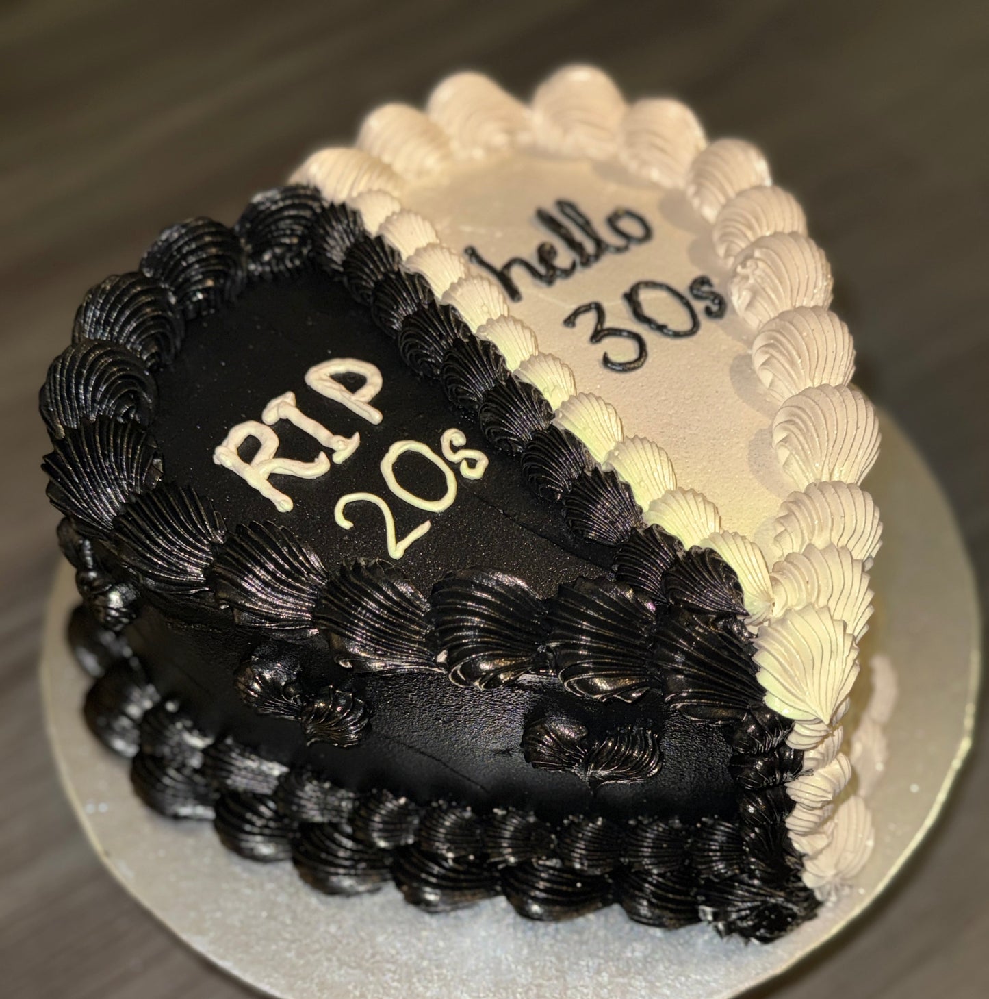 Half & Half Birthday Cake RIP 20s Hello 30s delivered in Romford and Ilford