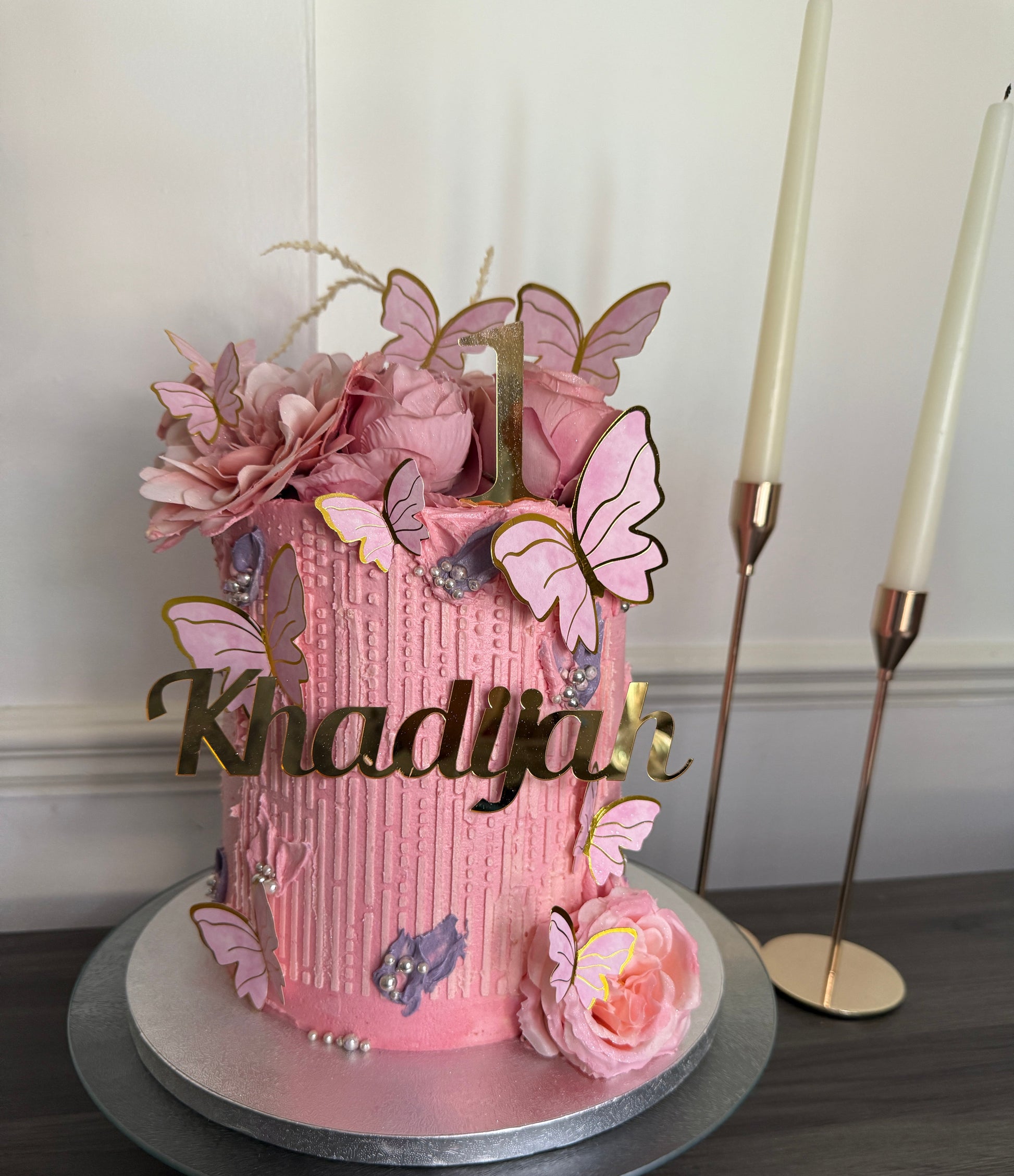 Elegant butterfly floral cake for 1st birthday – Chigwell, Stratford, Walthamstow delivery