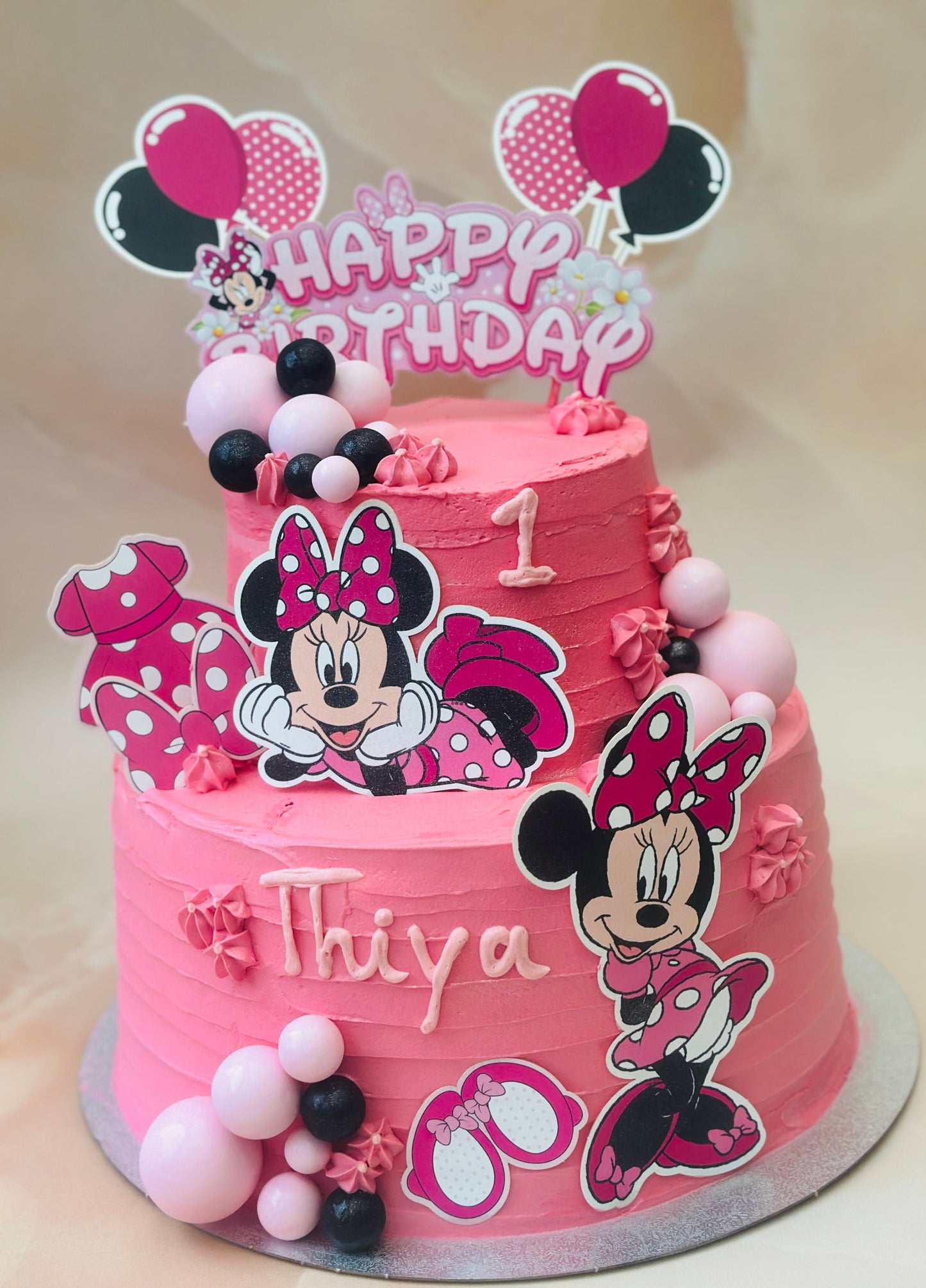 Order Minnie Mouse cake online with delivery to Dagenham and East London – personalised two-tier children’s cake.