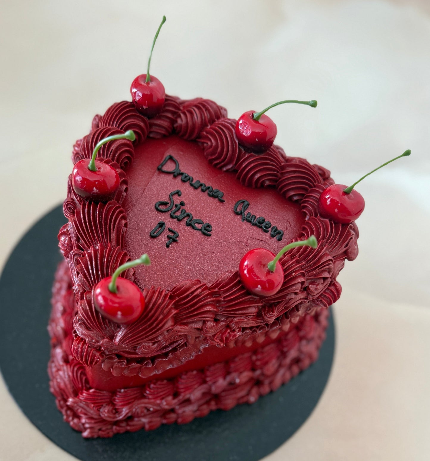 Bold deep red birthday heart cake for IG1 Ilford and E6 East Ham same-day delivery