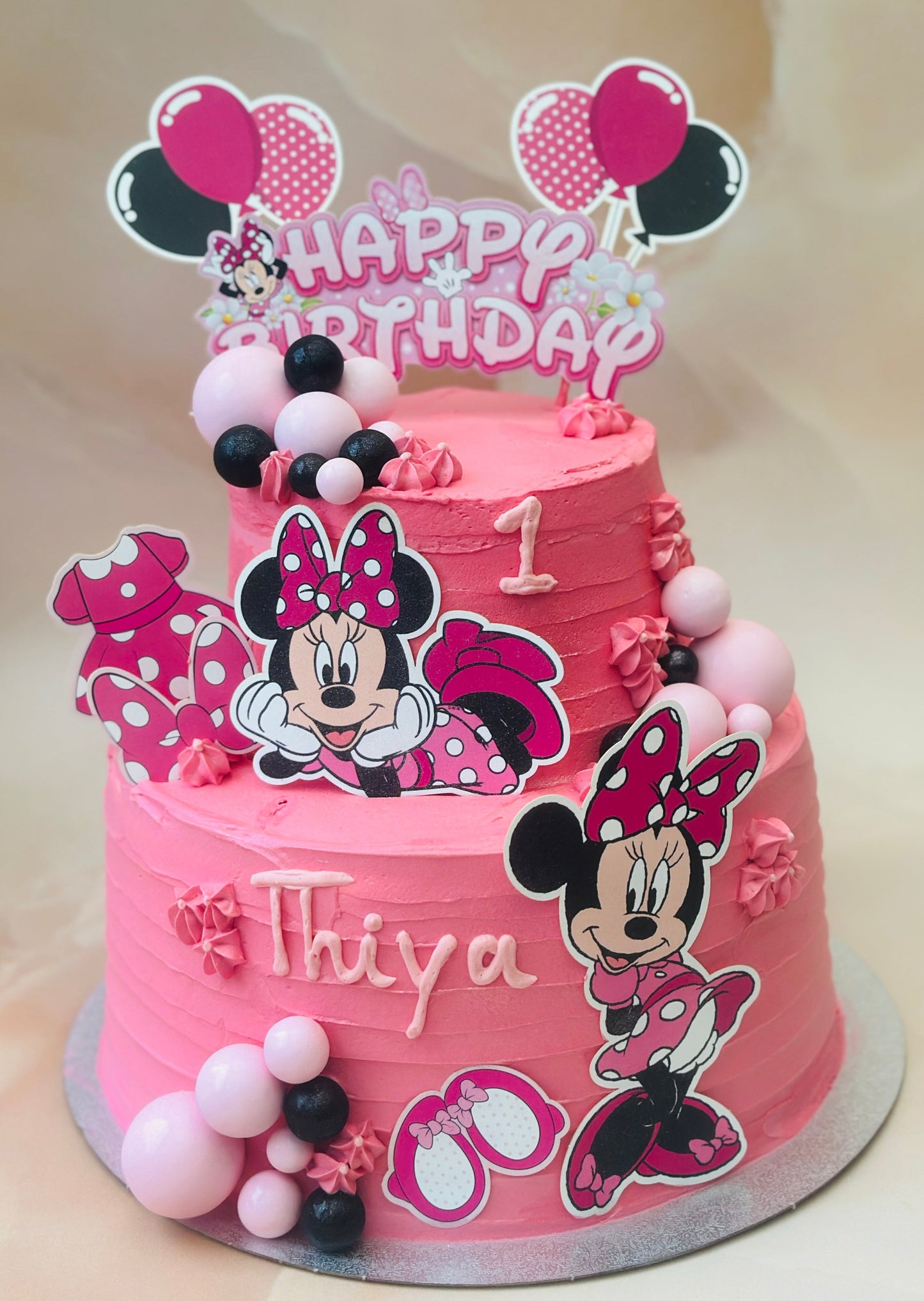 Same-day Minnie Mouse birthday cake delivery in Stratford and Walthamstow – pink two-tier design for kids’ parties.