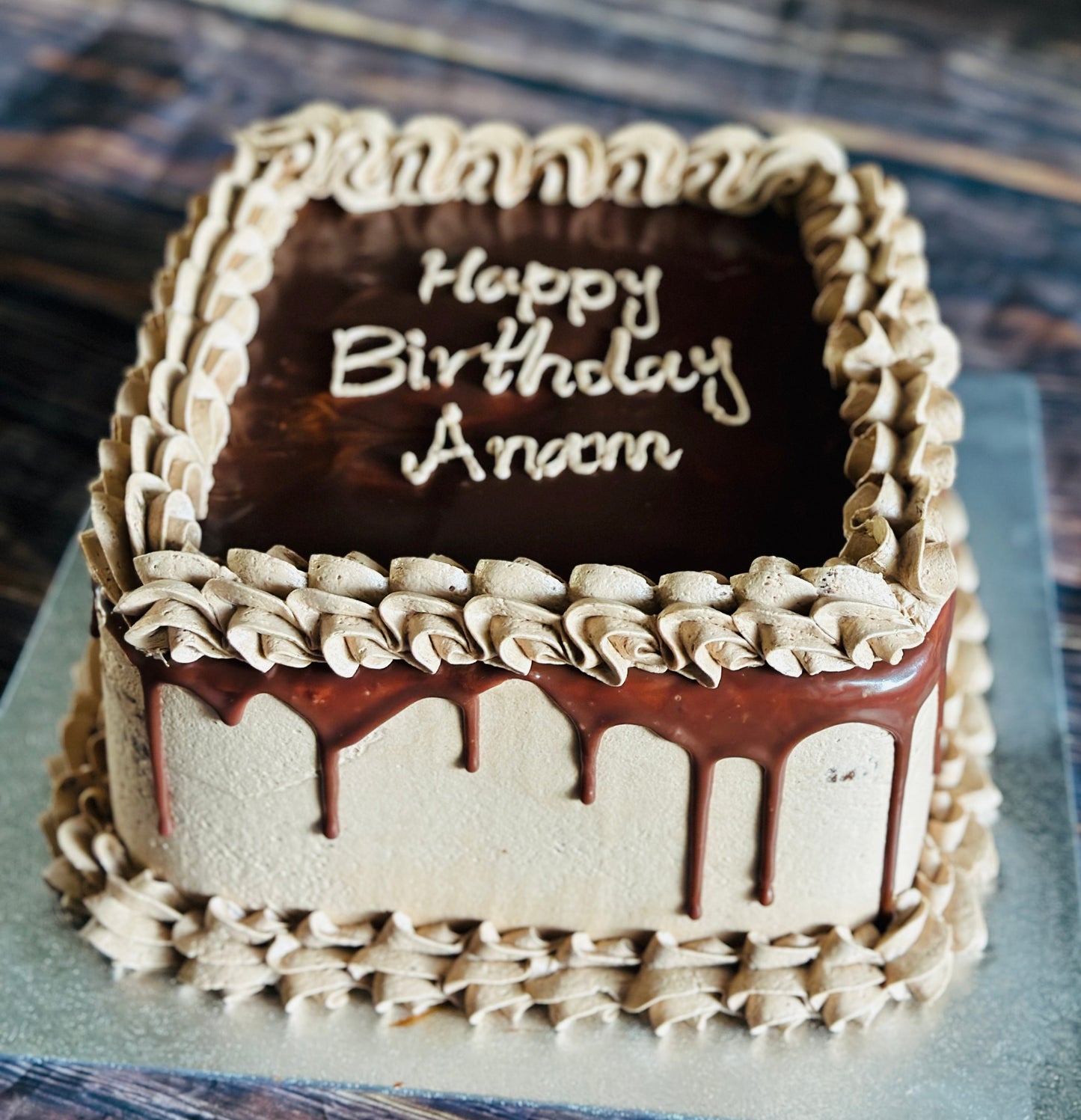 Custom message chocolate Square Drip Cake Romford