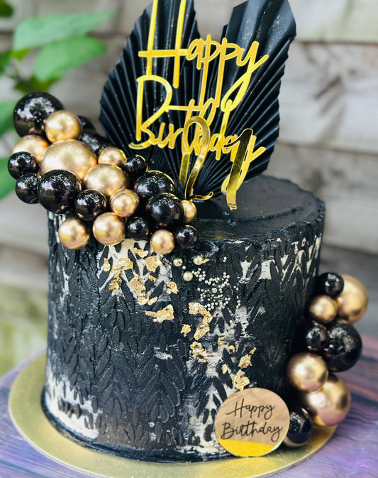 Luxury Black & Gold Birthday Cake with Pearls – Delivered Same Day in Romford