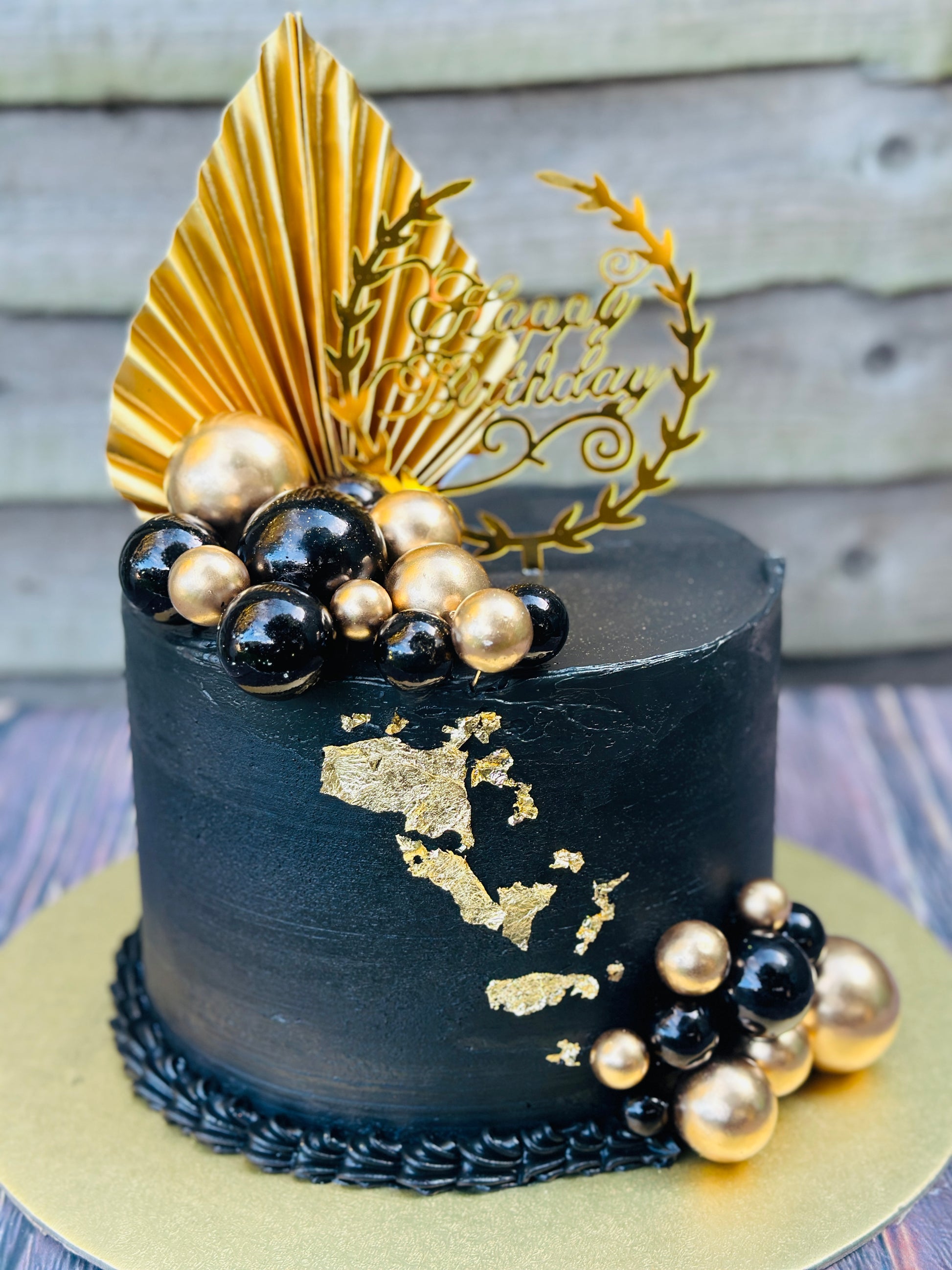 Black & Gold Regal Birthday Cake – Same-Day Delivery in East London