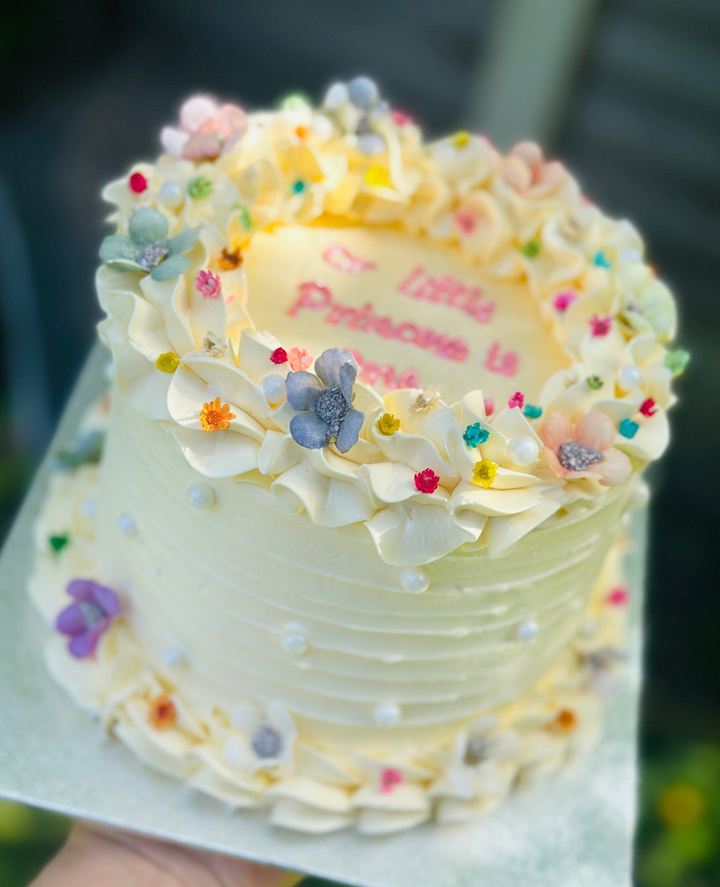 Floral Birthday Cake with Pearls & Sprinkles – Same Day Delivery in Romford