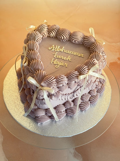 Elegant Lavender Heart Cake with Ribbons – Delivered in Romford