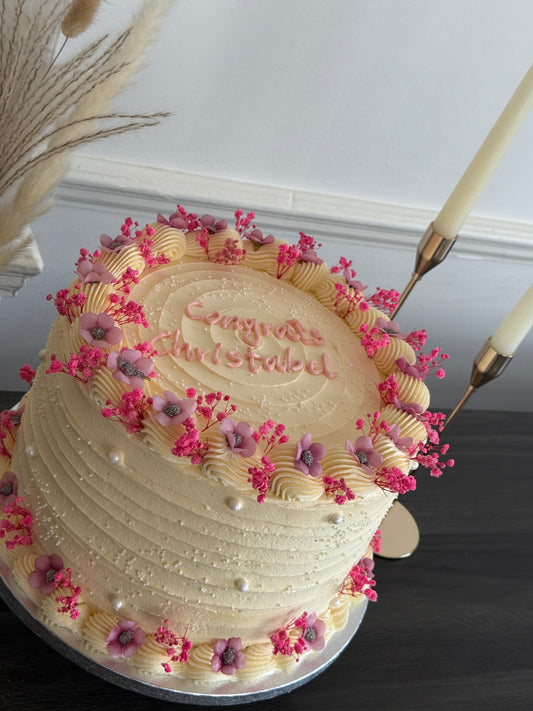 Luxury floral birthday cake with pink blooms and pearls delivery in Barking