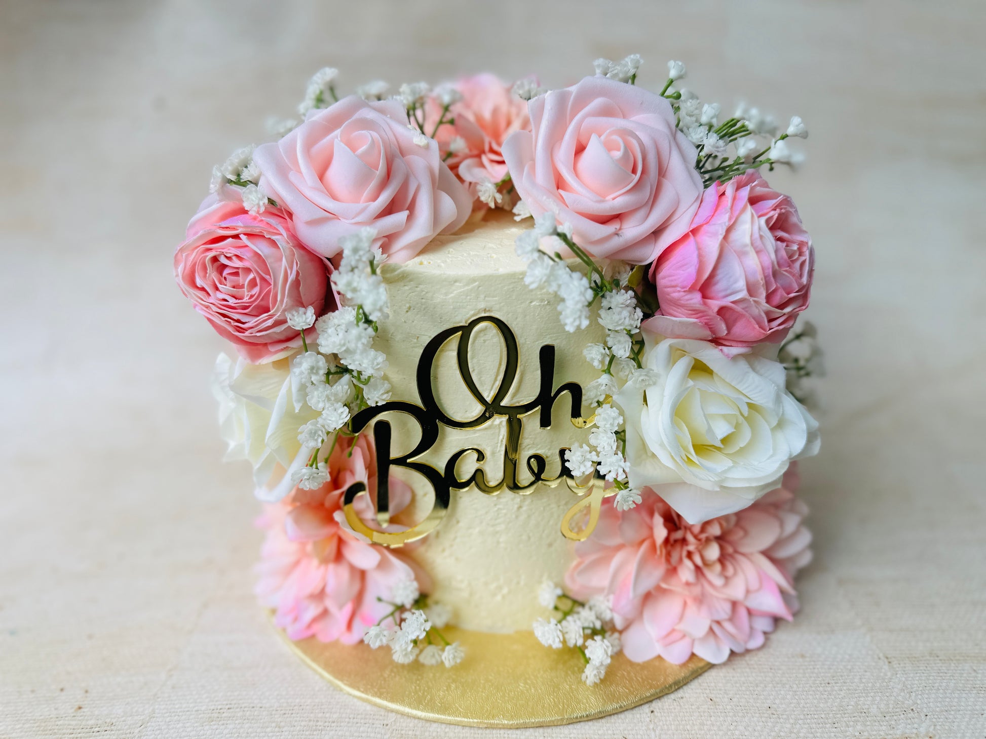 Elegant Birthday Cake with Pink Roses – Same Day Delivery in Romford