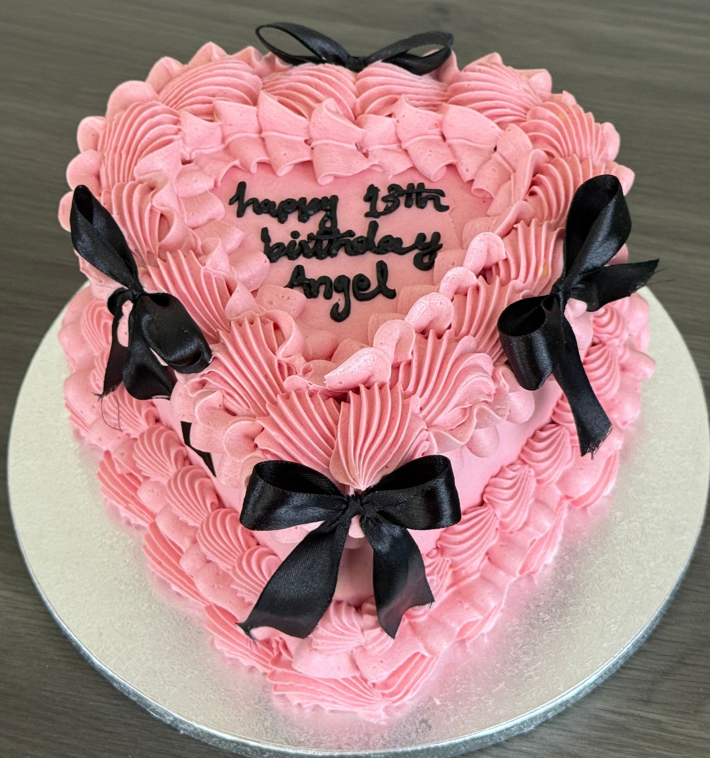 Black Bow Heart Cake for birthday celebrations with delivery in Romford and Ilford