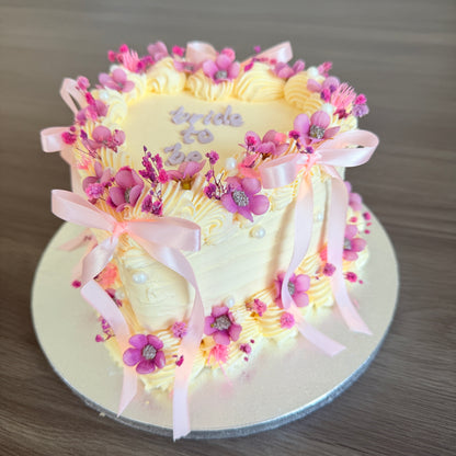 Bride to Be Heart Cake with pink flowers and ribbons – Romford East London delivery