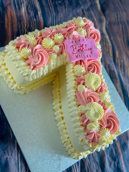 Buy number birthday cake in Romford and Forest Gate – custom sponge shaped into milestone numbers with buttercream design.