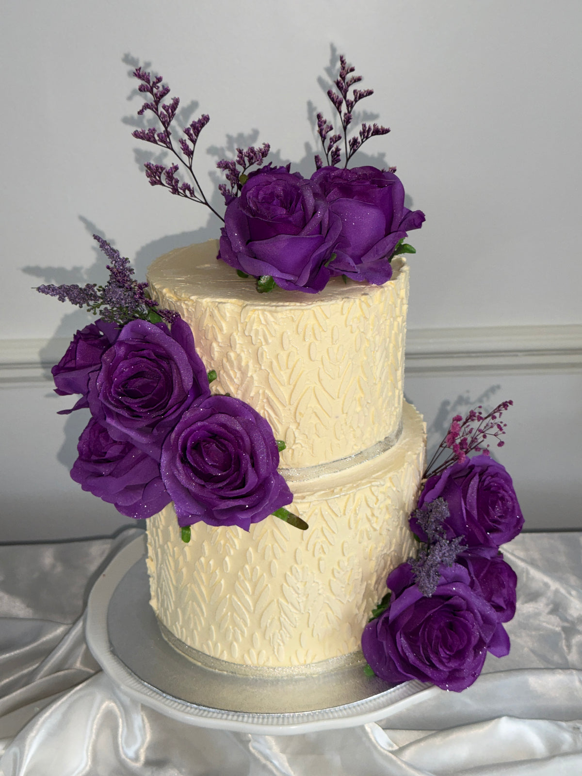 Amethyst Rose Embossed Wedding Cake | Purple & Ivory | East London ...