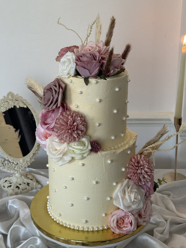 Pearl offset two-tier wedding cake delivered in Goodmayes, IG3