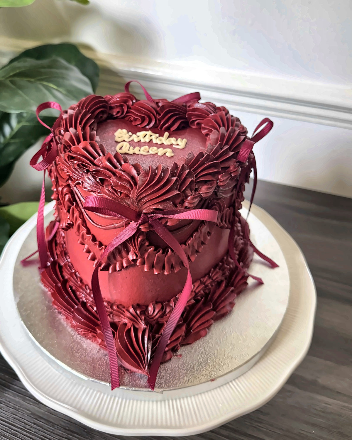 Crimson Heart Vintage Cake with Satin Ribbons alternate angle