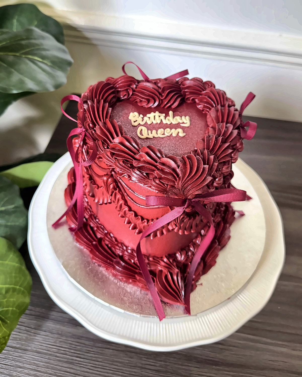 Crimson Heart Vintage Cake with Satin Ribbons by Cake Trays, East London