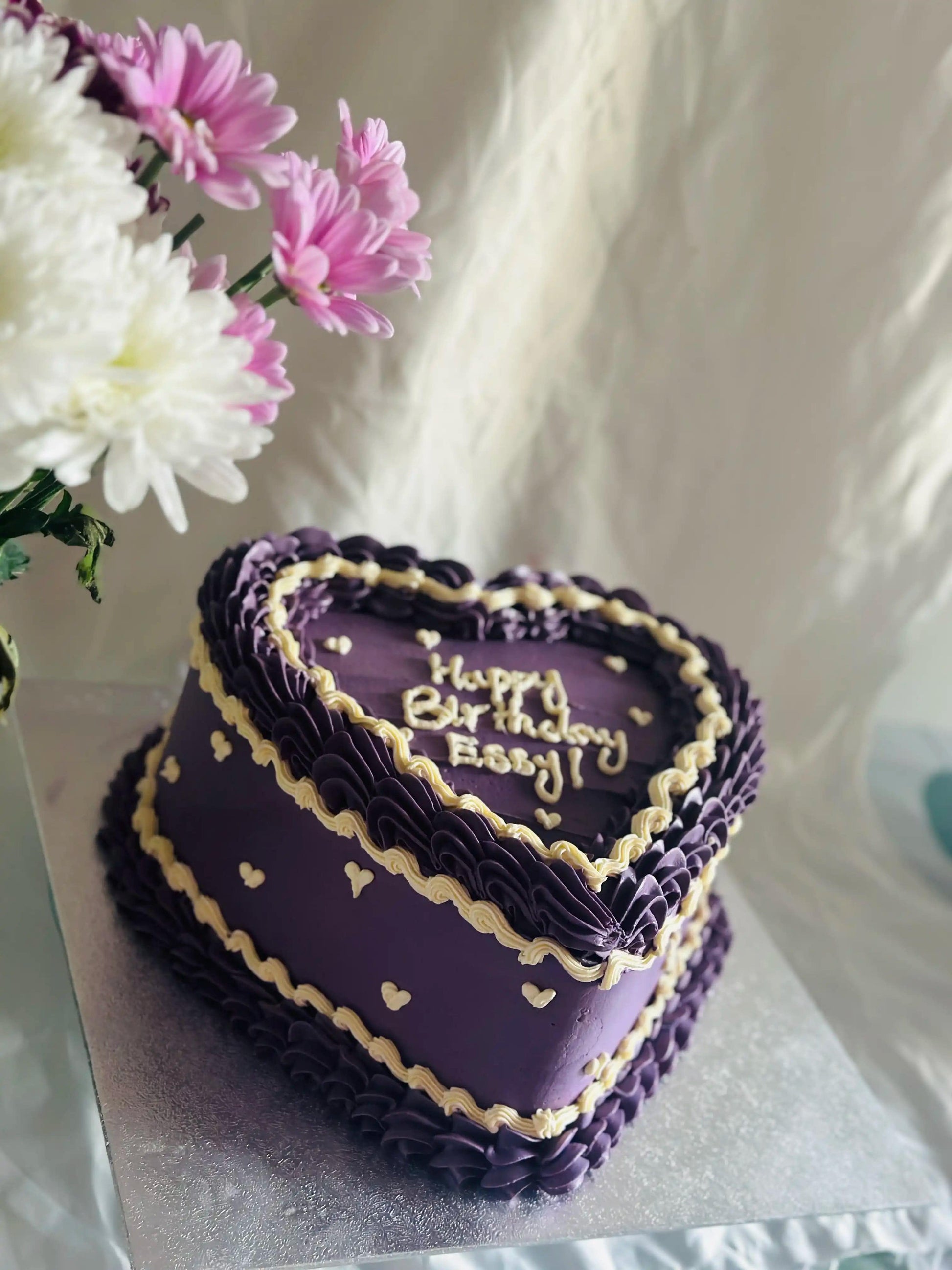 Custom Heart Cake with mini hearts, personalised for a birthday, delivered in Barking.