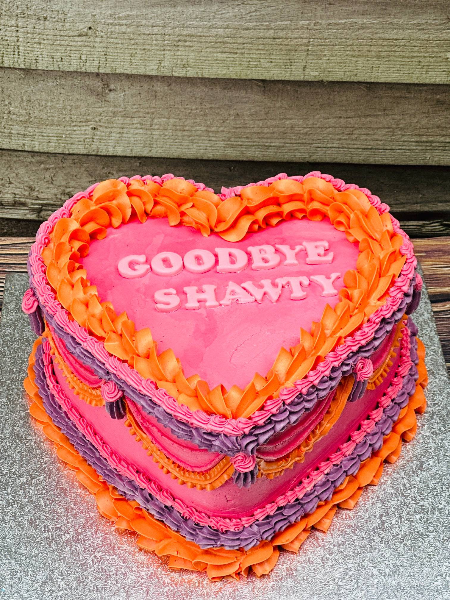 Farewell-themed Vintage Heart Cake CT55 with colourful buttercream, available for delivery in Plaistow.