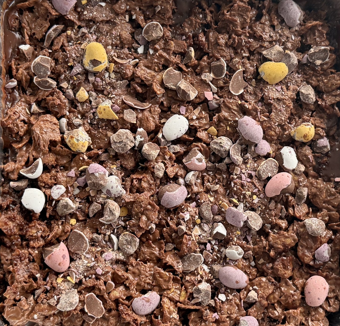 Our halal friendly chocolate crunch traybake sitting securely in its sturdy delivery box perfect for weekend treats in Dagenham and Barking.