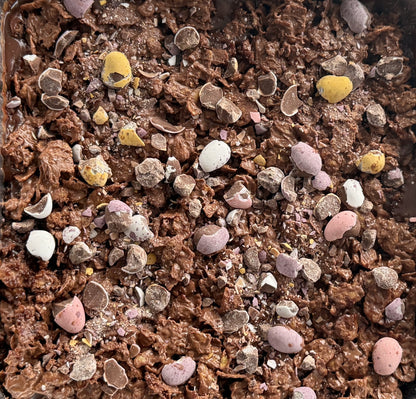 Our halal friendly chocolate crunch traybake sitting securely in its sturdy delivery box perfect for weekend treats in Dagenham and Barking.