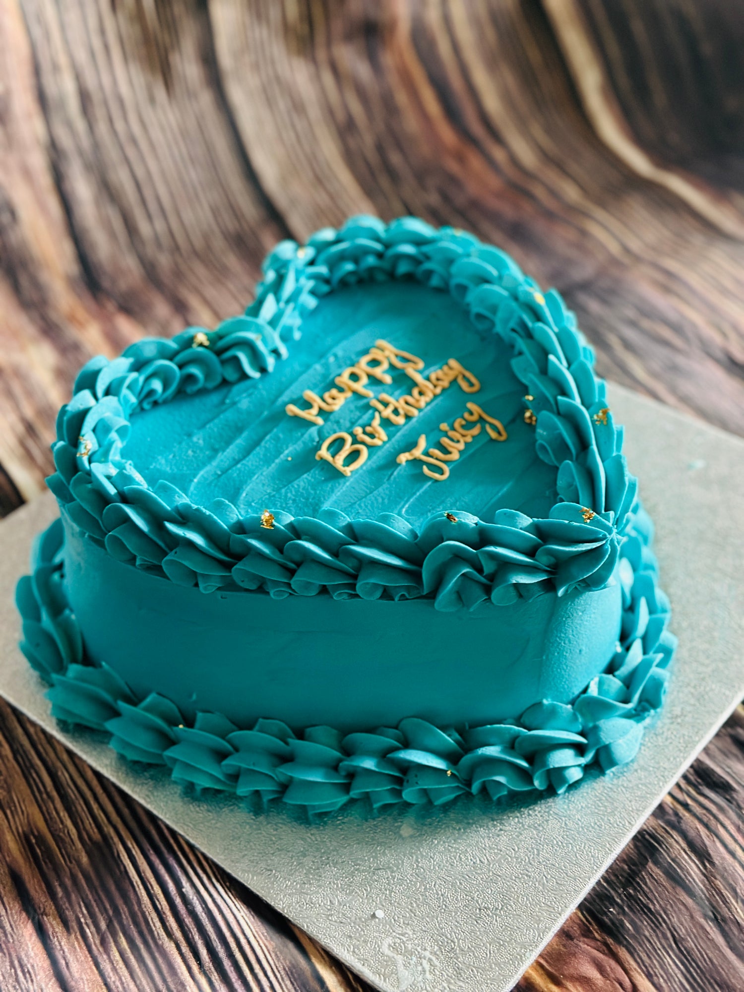 Personalised heart-shaped cake with piped buttercream, same day delivery in Romford and Ilford.