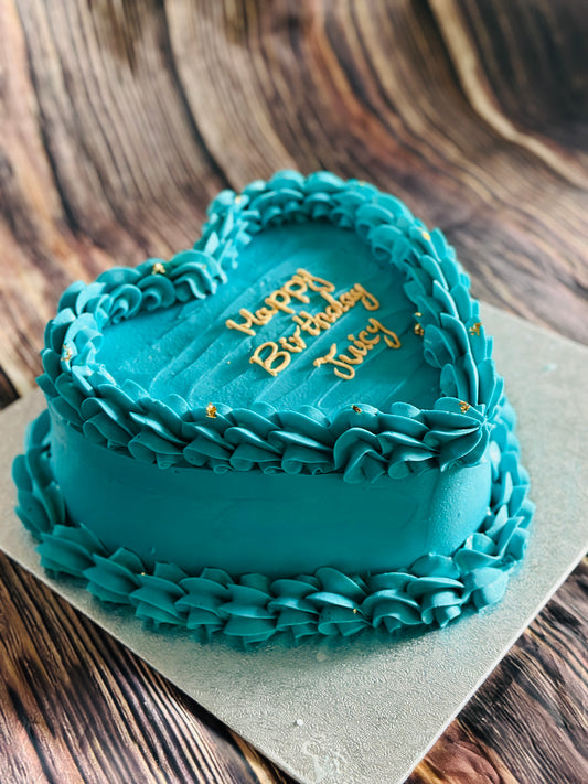 Personalised heart-shaped cake with piped buttercream, same day delivery in Romford and Ilford.