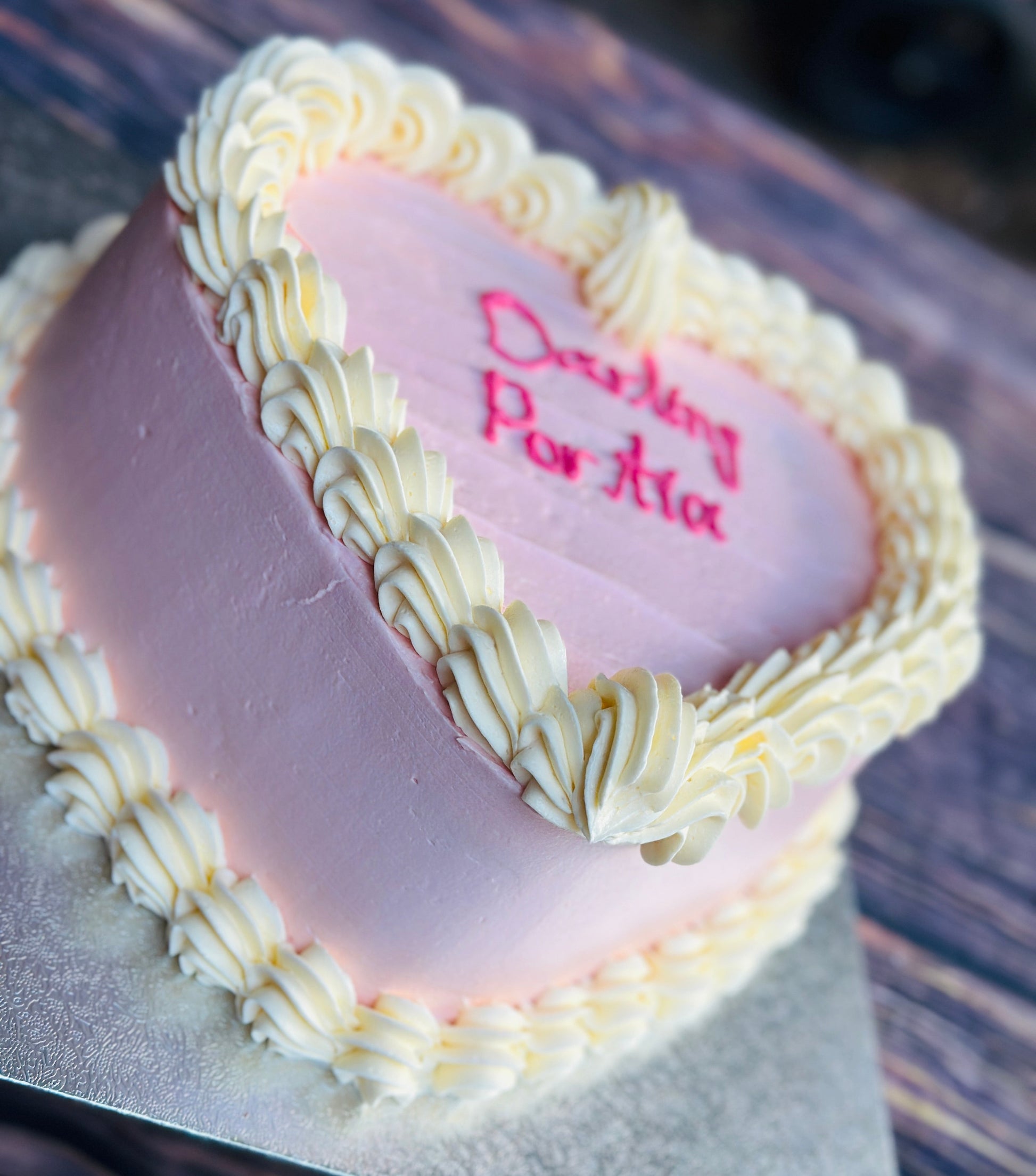 Local bakery heart birthday cake available in Collier Row and Upton Park – freshly baked with buttercream finish.