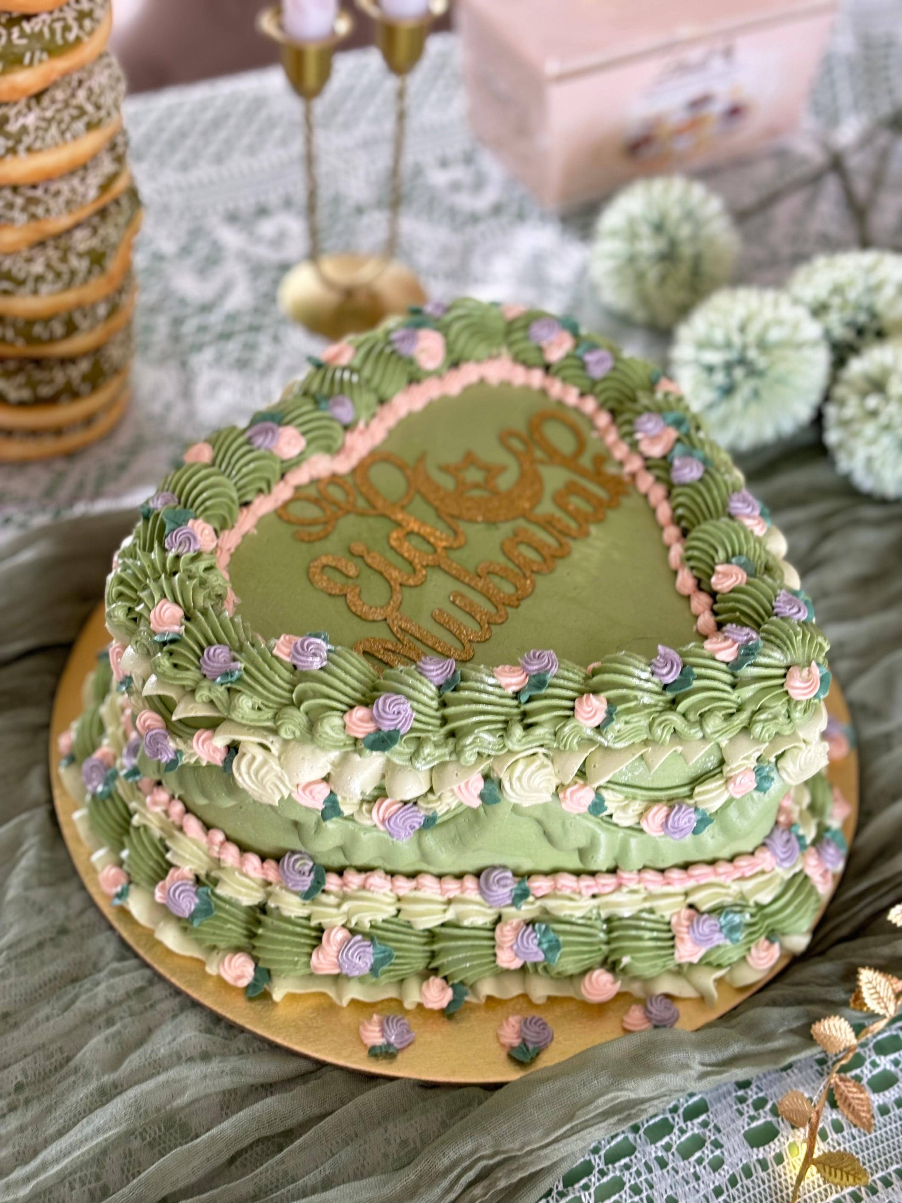Pastel green floral cake delivery in Romford