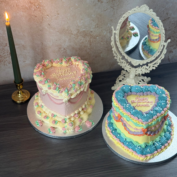 Pastel vintage heart birthday cake delivered to Snaresbrook, E18