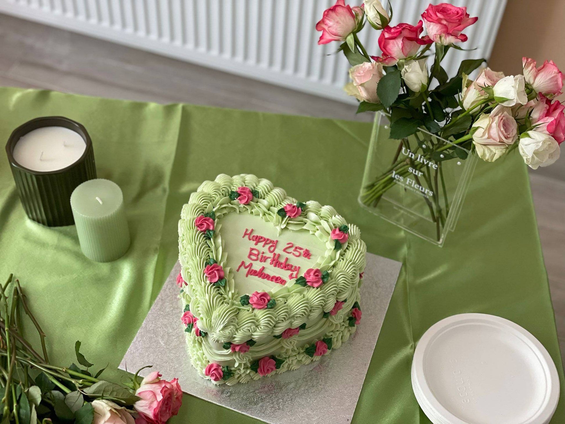 Personalised Vintage Heart Cake CT15 with delicate piping and custom message, available for delivery in East London, including Stratford and Ilford.