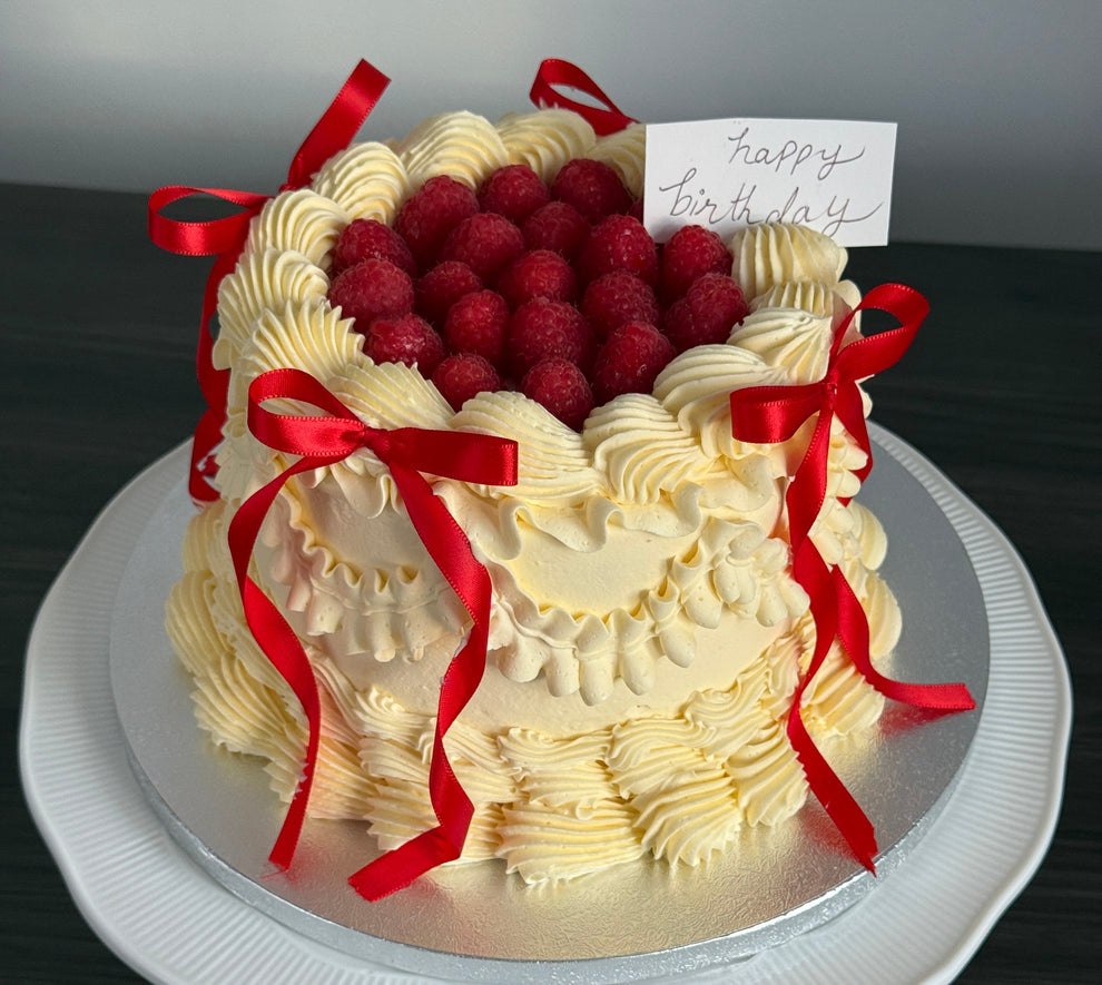 Raspberry Vintage Ribbon Cake | Fresh Berries | East London - Cake Trays