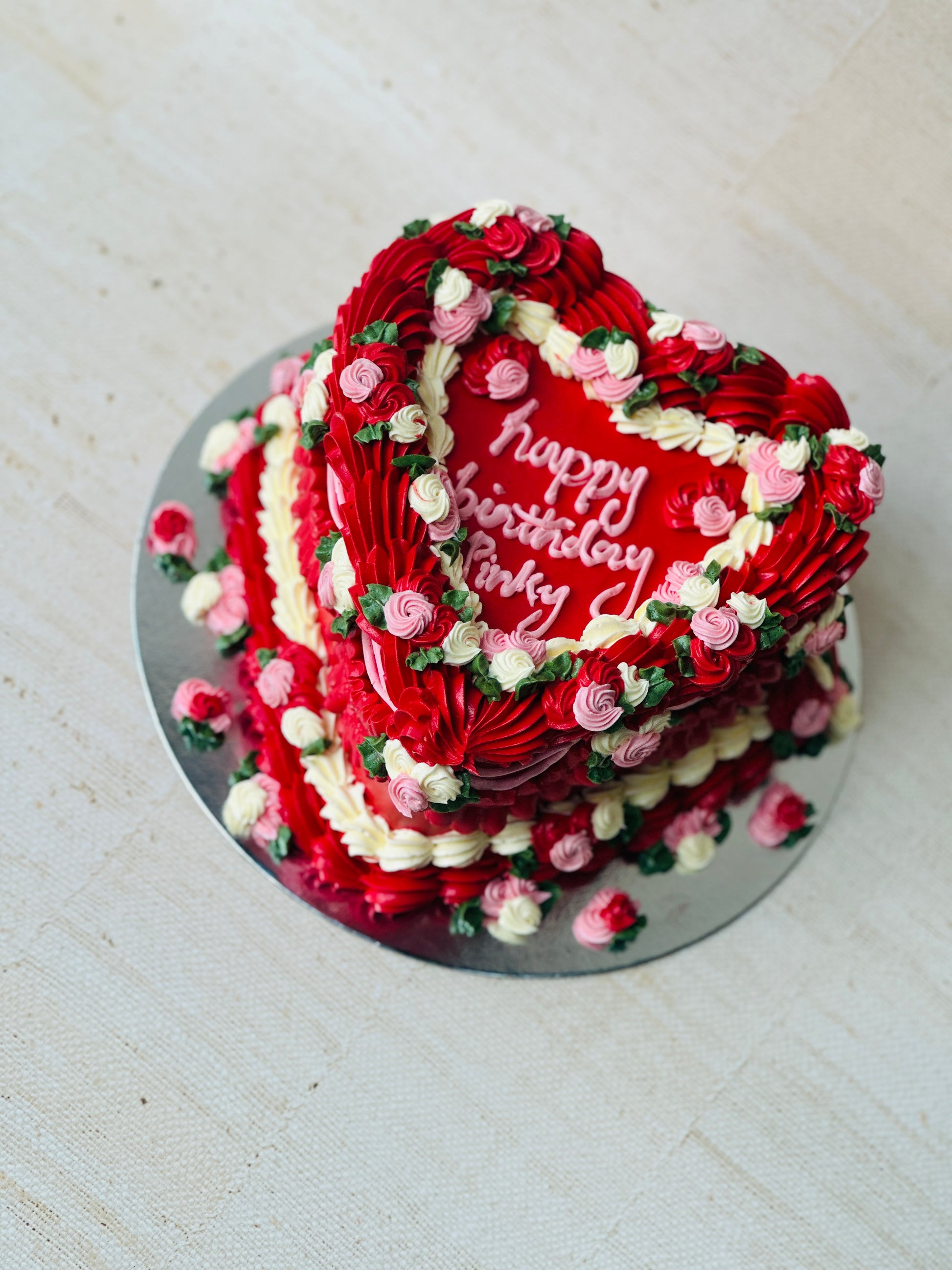 Romantic red vintage heart cake with flower details for IG1 Ilford and E10 Leyton