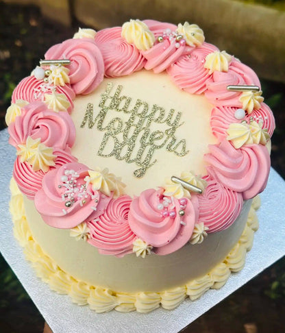 Same-day Mother’s Day cake delivery in Stratford and Woodford – elegant pink and cream buttercream design.