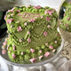 Spring Green Heart Vintage Cake with Pink Blossoms