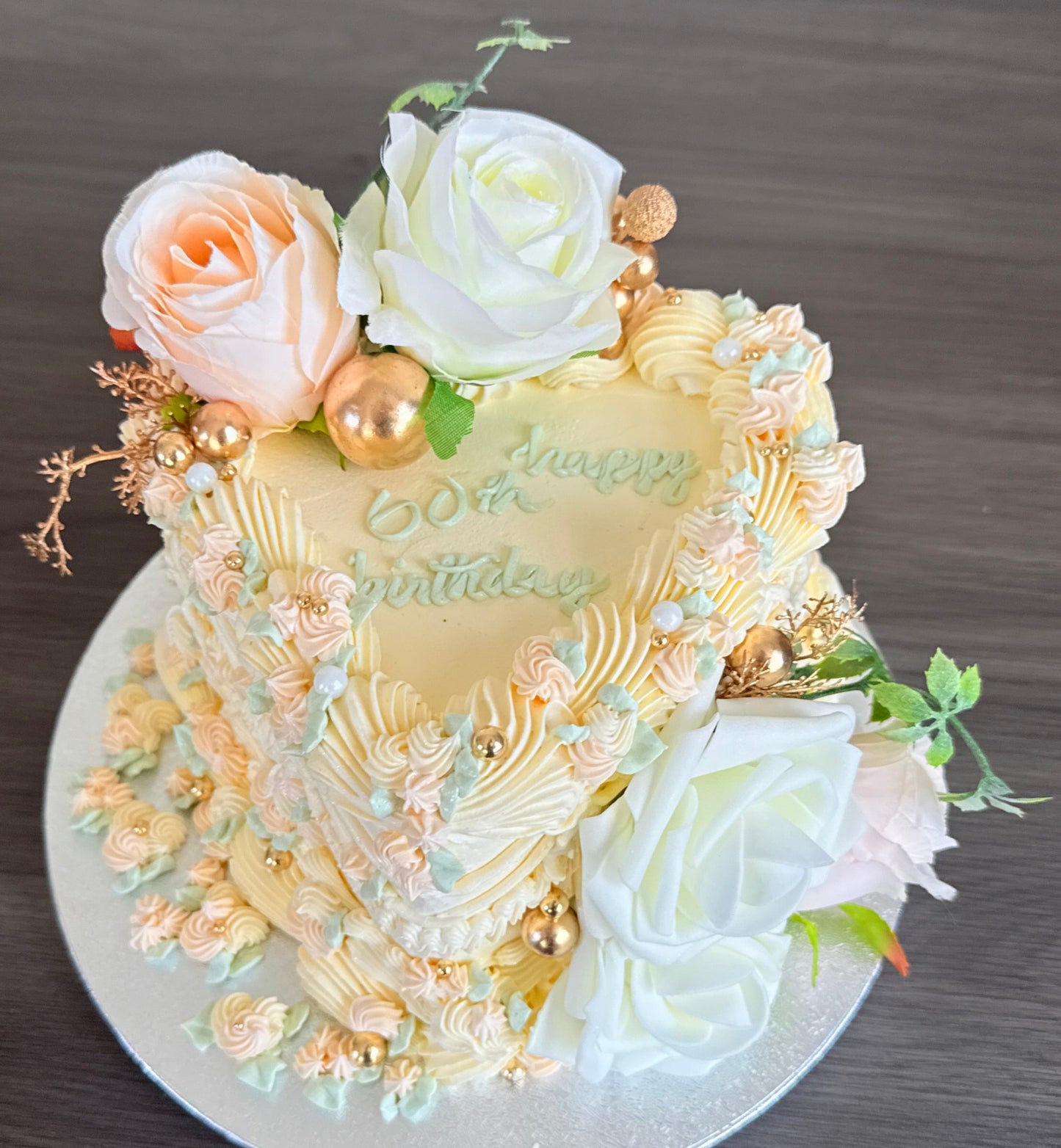 Same-day delivery vintage floral heart birthday cake East Ham and Romford