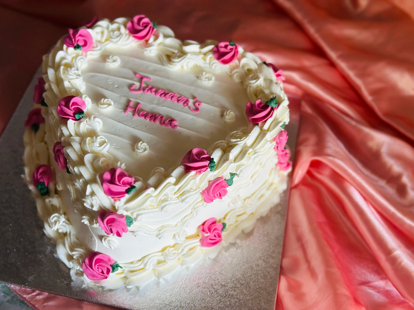 Artisan vintage heart cake with pastel colors and edible pearls, exclusively from CakeTrays.co.uk